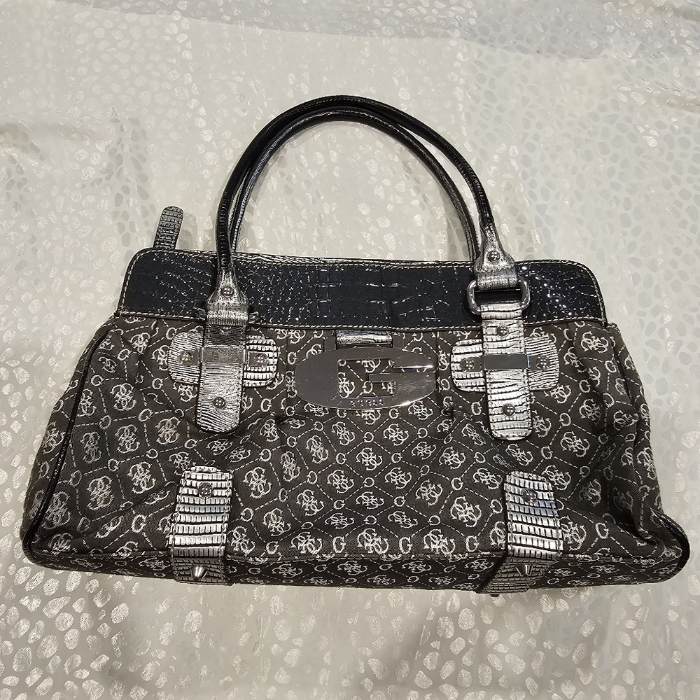 Vintage Guess Handbag - Gray and Silver - VGUC - Monogram